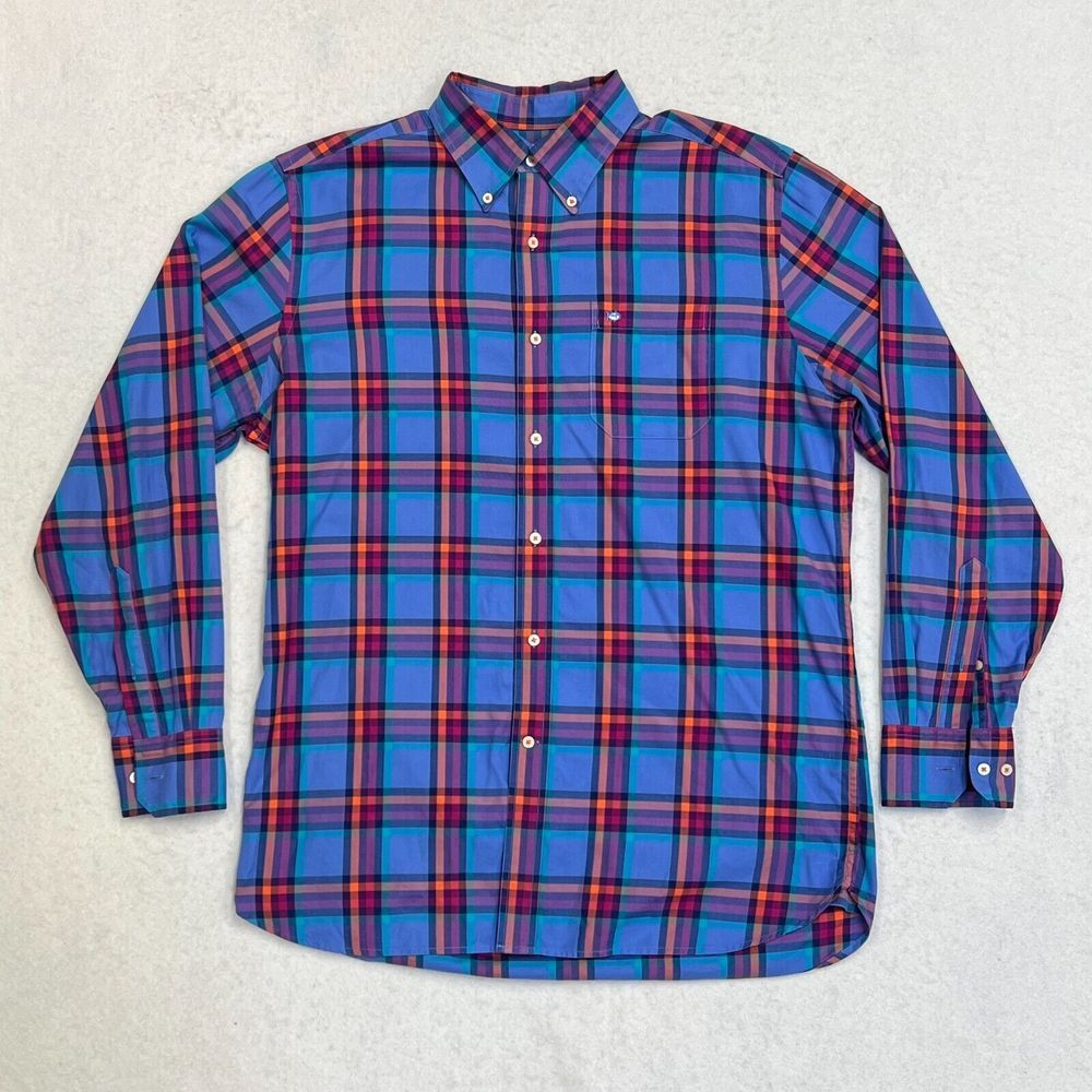 Mens Southern Tide Plaid Classic Fit Long Sleeve Button Down Oxford Shirt Medium